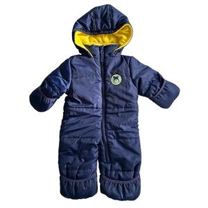 Baby Xtreme Navy Yellow Fleece Lined Bunting Snowsuit Foldover Mitts 3/6 Month